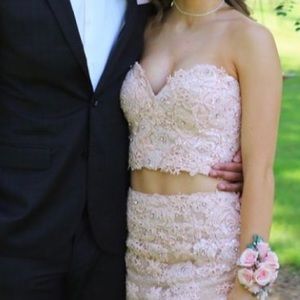 Jovani gown pink nude lace floral